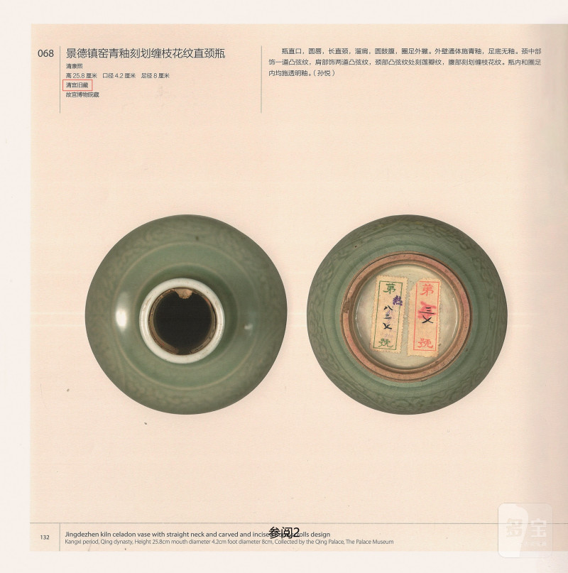 清康熙  豆青釉刻划缠枝牡丹纹贯耳壶 - 图7